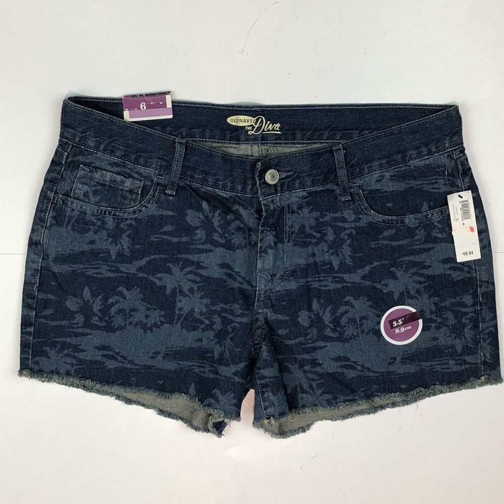 Old Navy Diva 3 Cut Off Floral Fryed-Hem 3.5” Inseam Denim Jean Shorts 6 NWT X4